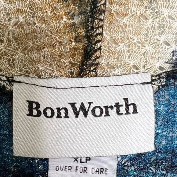 BonWorth Women's Striped Open Front Knit Sweater Cardigan Blue Tan Size XLP - Picture 4 of 10